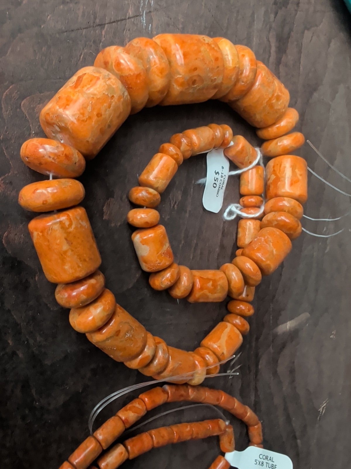 114 G Orange Coral Barrel Bead Sm-Lrg Loose Bead Jewelry Making $68 Retail