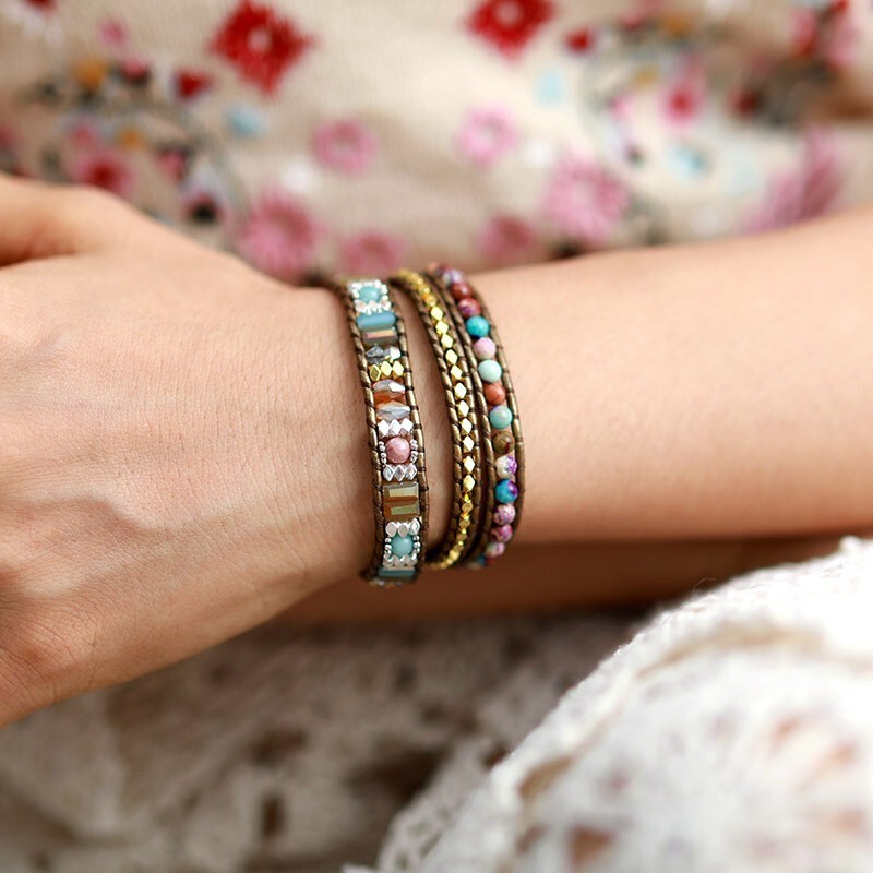 Sea Sediment Bohemian Colorful Boho Handmade Wrap Healing Yoga 3 Strand Bracelet