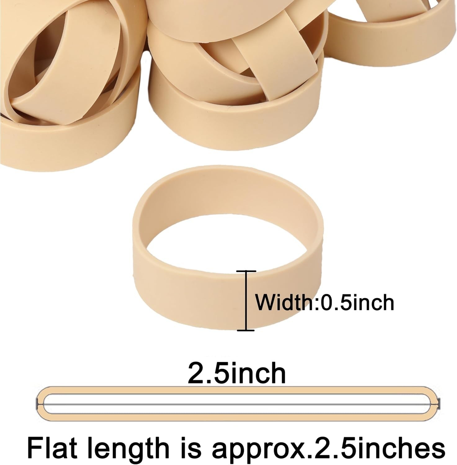 Rubber Bands Size 82 Beige Wide Elastic Bands 60pcs for Office Camping Fishing