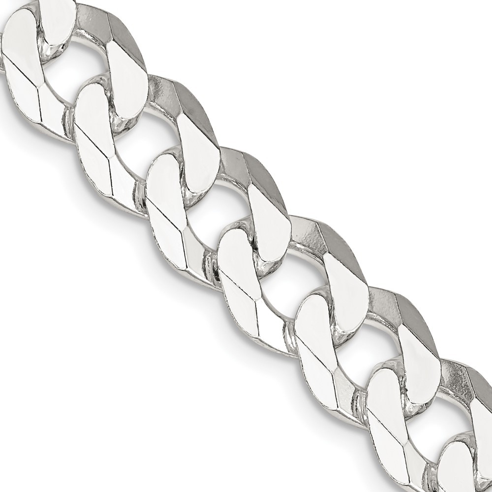 Sterling Silver 10.6mm Beveled Curb Chain Necklace 22″