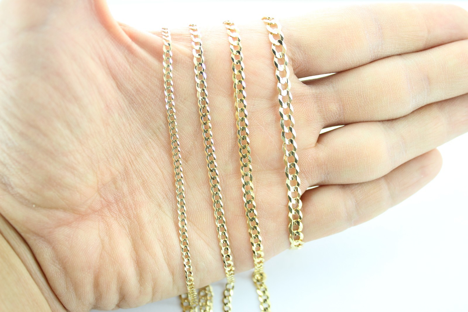 10K Solid Yellow Gold Cuban Chain Necklace Bracelet Anklet 3mm ~ 5mm / 7″ ~ 36″