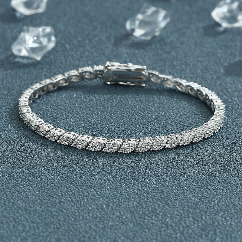 16cm Prismatic Moissanite Tennis Chain S925 Sterling Silver Bracelet Women-Used