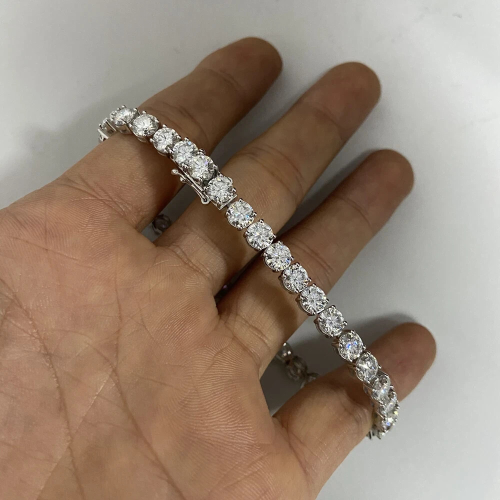Round Cut Moissanite Tennis Chain Necklace Pass Tester 4MM 925 Sterling Silver