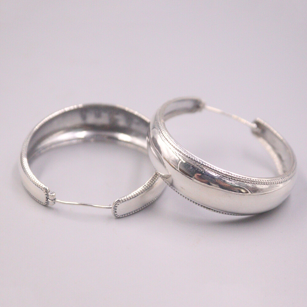 Real 925 Sterling Silver Plain Shiny Hoop Earrings 45mm Hoop Big Hoop