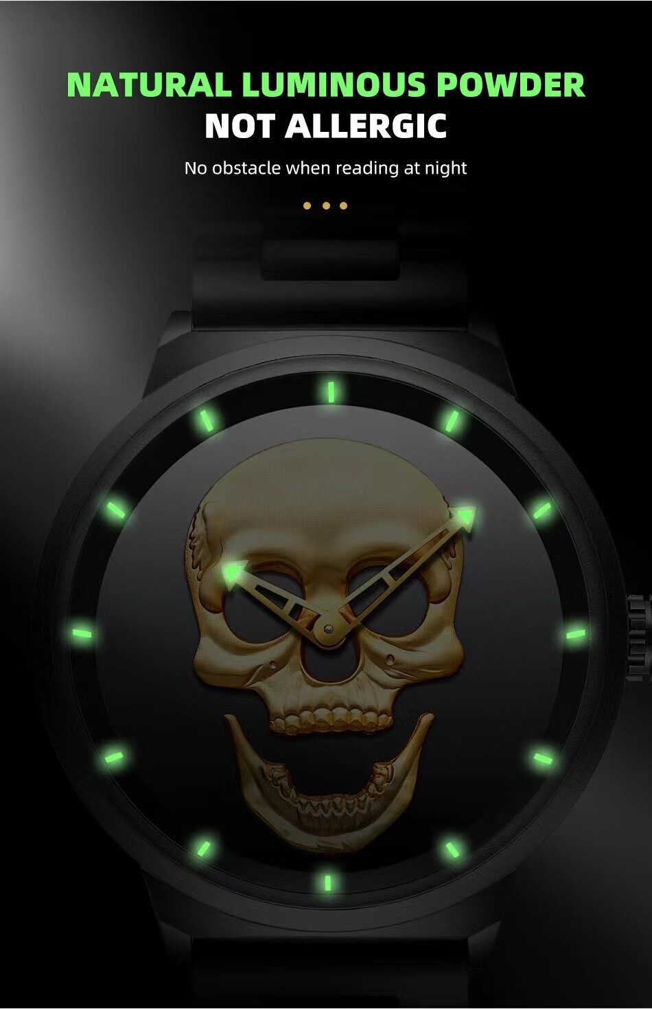 Men’s Hip Hop Skull Fashion Quartz Wristwatch Stianless Steel Waterproof Watch