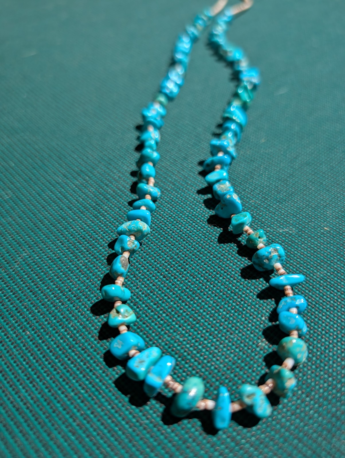 Vintage Kingman Turquoise Olive Shell Heishi Necklace 29″ Southwestern 35g