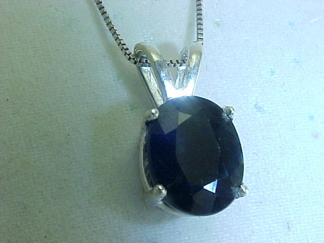 2.19 CARAT GEN MIDNIGHT BLUE SAPPHIRE PEND & 18″ BOX LINK CHAIN STERLING SILVER