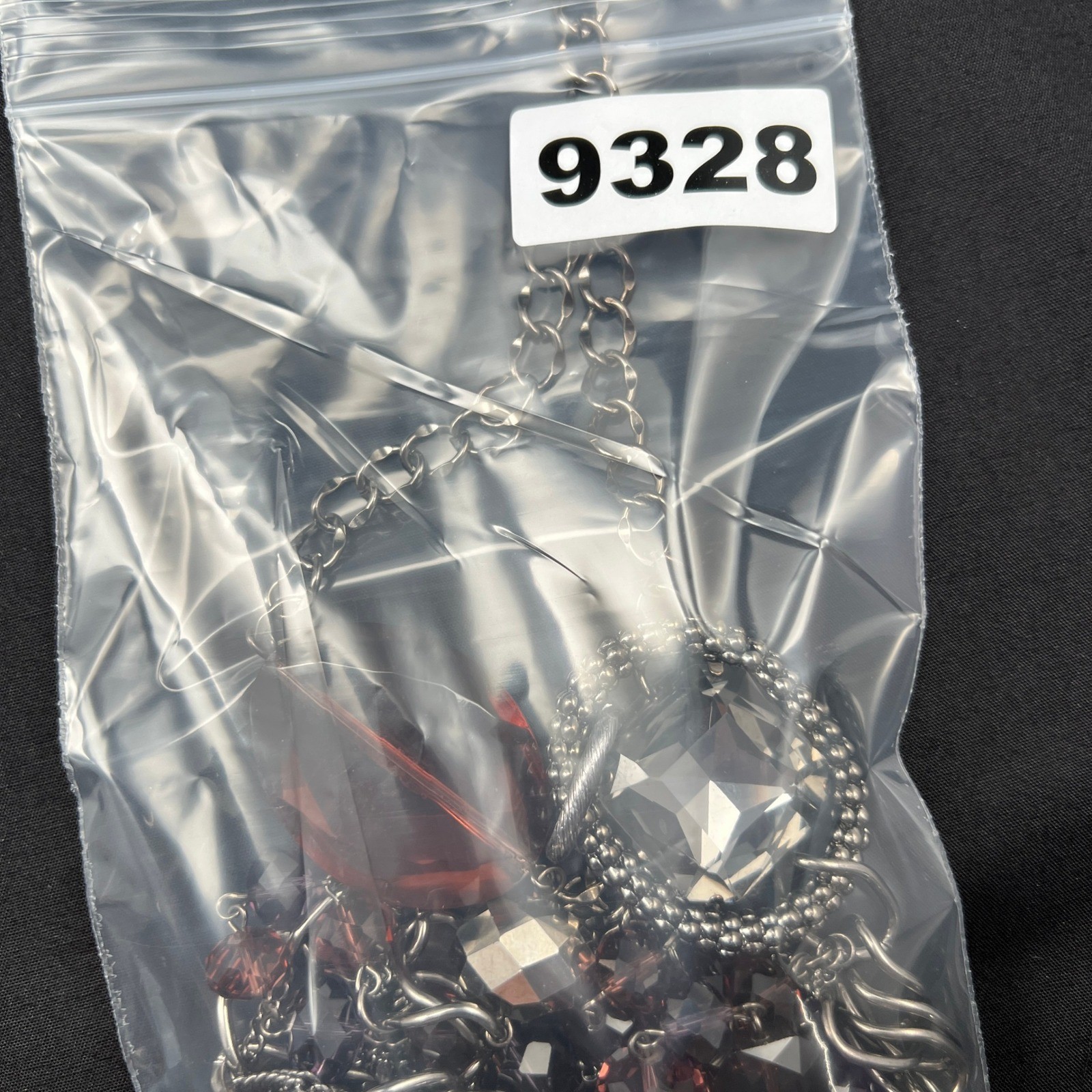 Long Layered Necklace Multi Strand Gunmetal Purple Grey Statement 34″