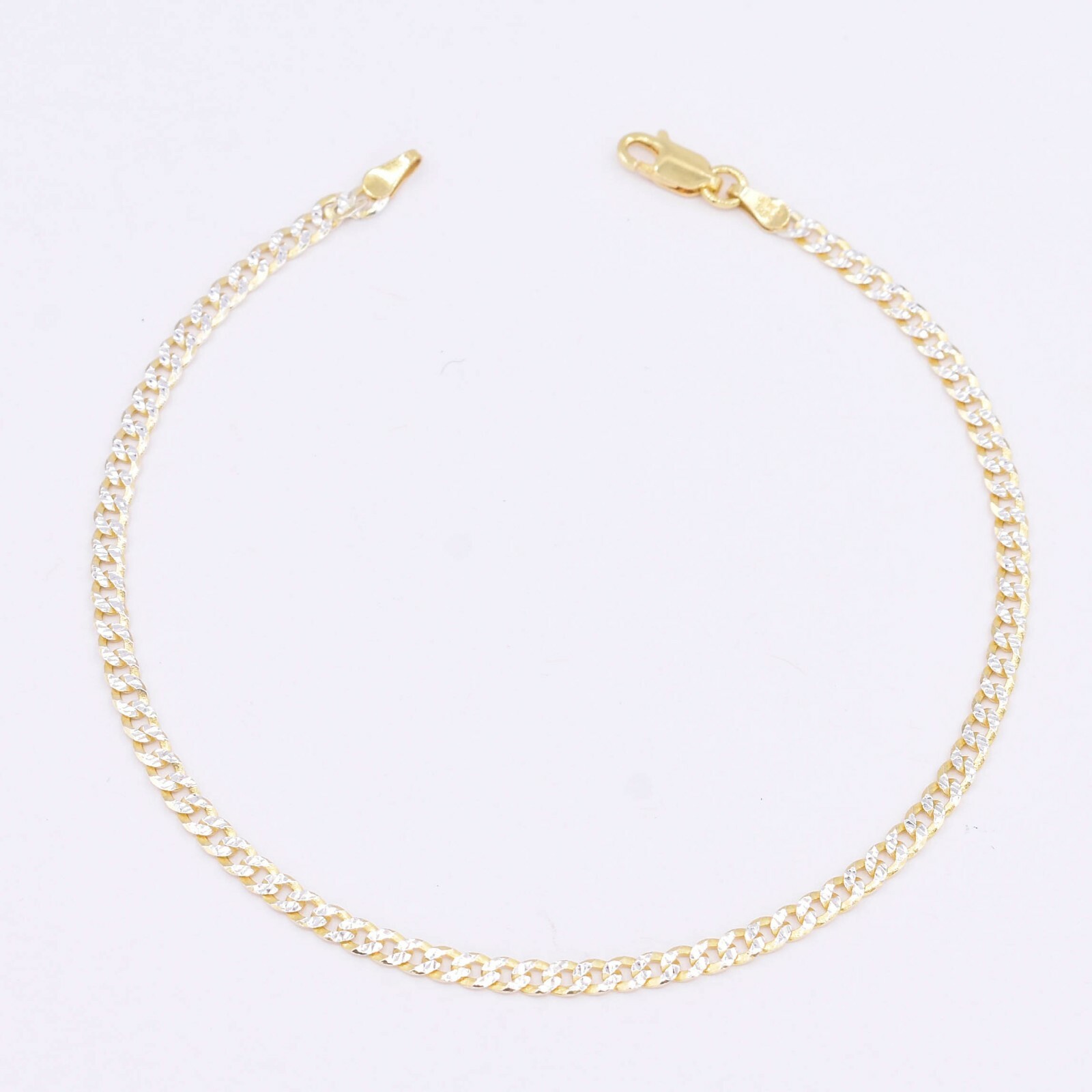 3mm Two-Tone Miami Cuban Link Ankle Anklet 14K Yellow Gold-Plated Silver 925 9″