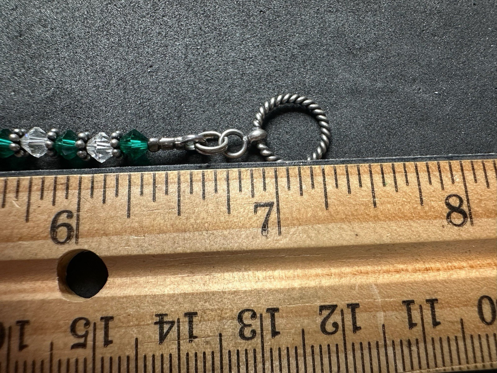6.33g Vintage Sterling Silver 925 Beaded Link Bracelet Green Accents M 7.2 in