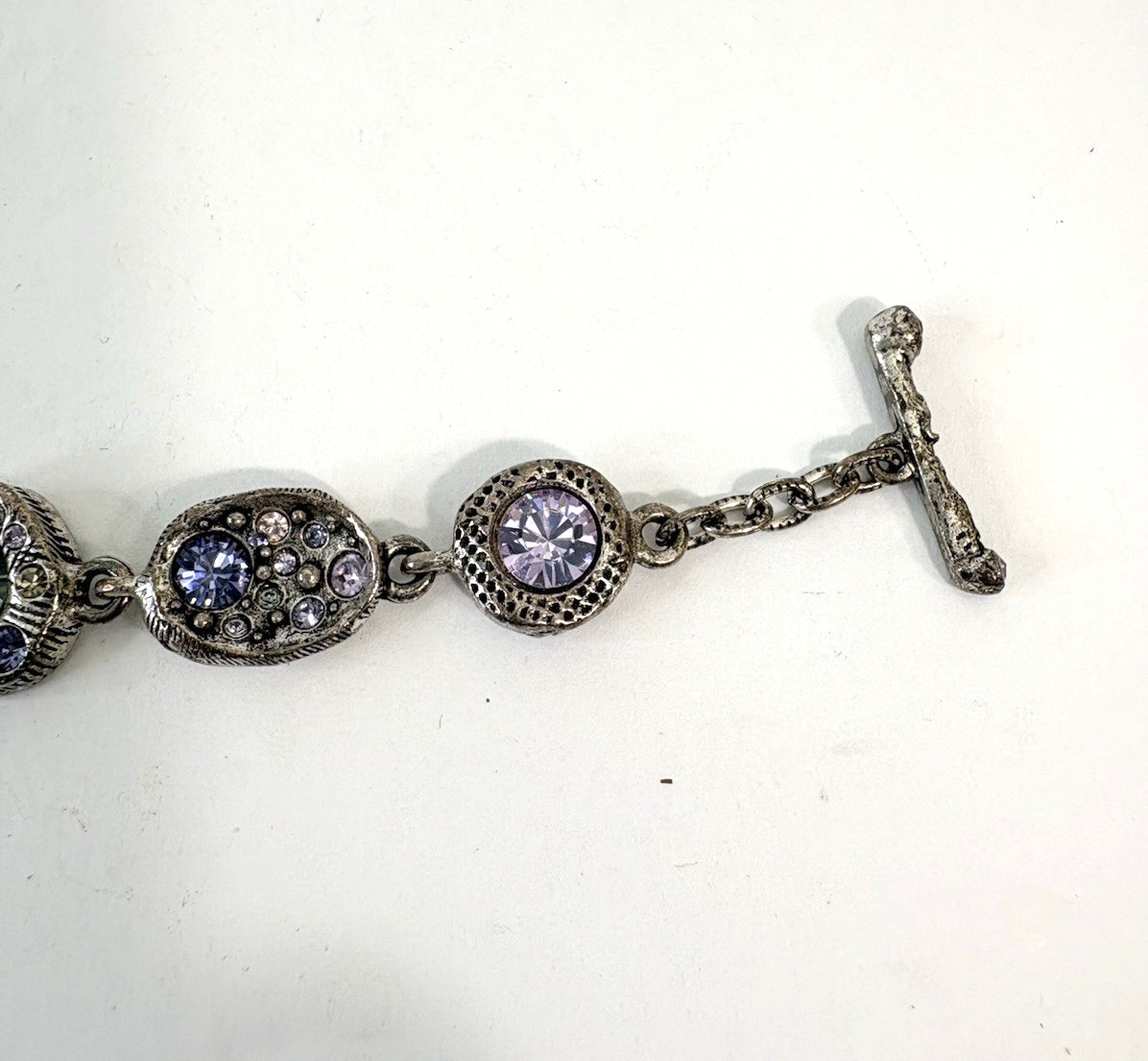 Patricia Locke Bracelet Silver Plate Swarovski Crystals Toggle 7.5″ Signed