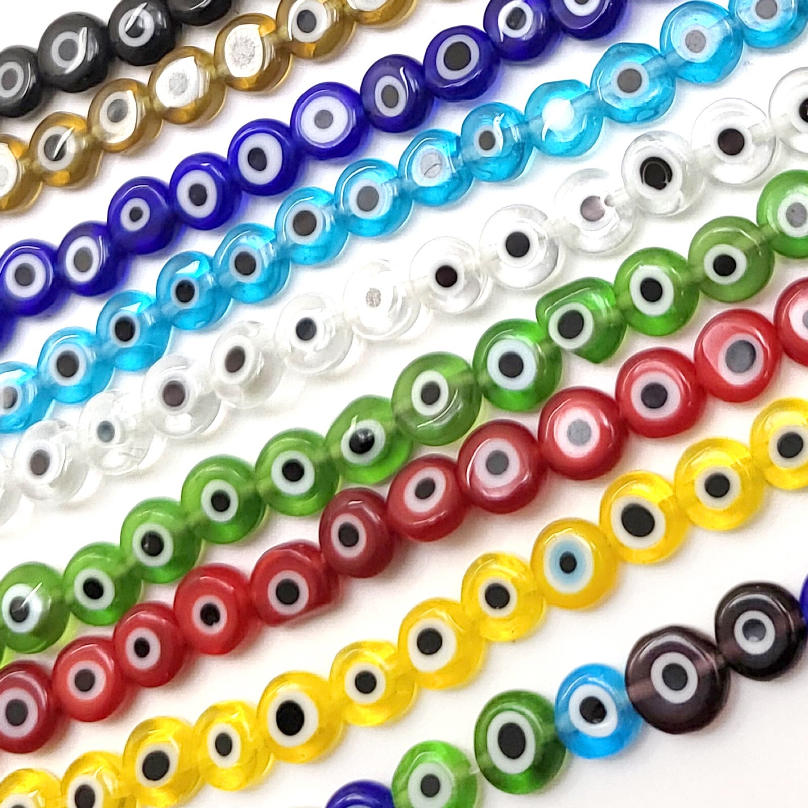 9 Color Evil Eye Disc Coin Spacer Loose Bead Flat Round 15″ 4mm 6mm 8mm 10mm