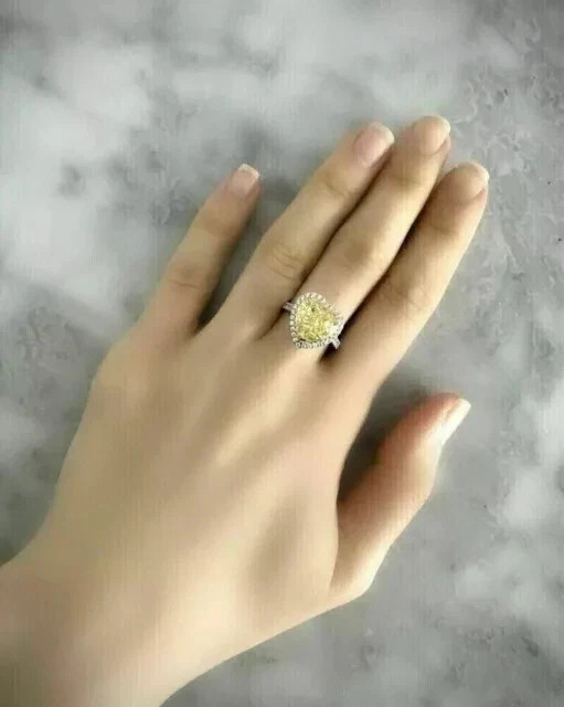 3.50 Ct Heart Cut Yellow Sapphire Diamond Engagement Ring 14K Solid White Gold 6
