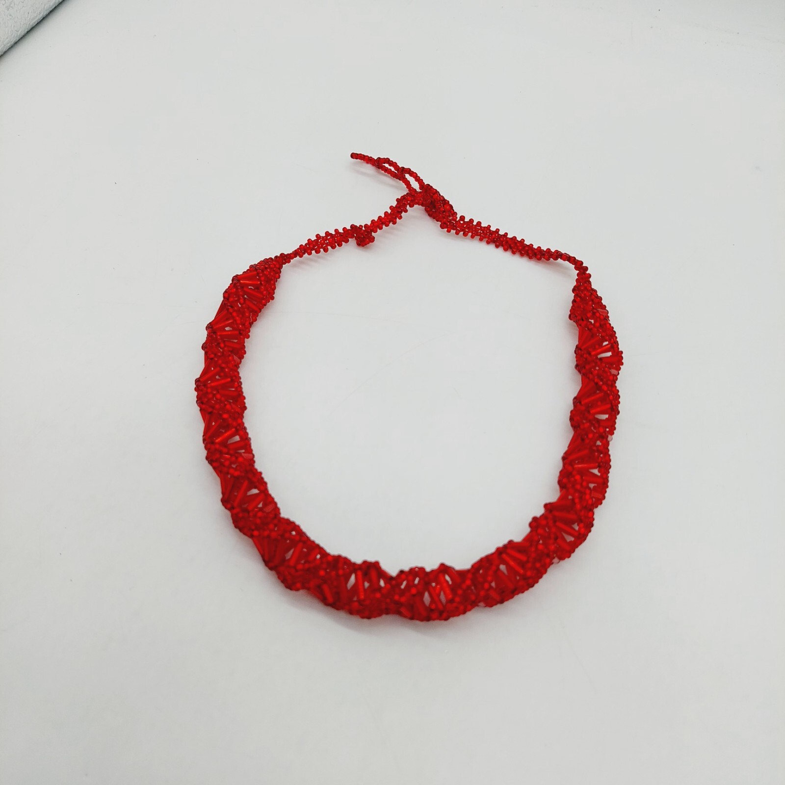 Seed Beaded DNA Design Statement Necklace Red & Black Brown Lot Of 2