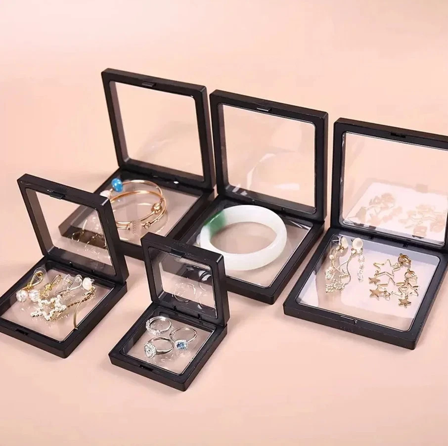 10pcs Transparent Floating Display Box Plastic Film Jewelry Packaging Case