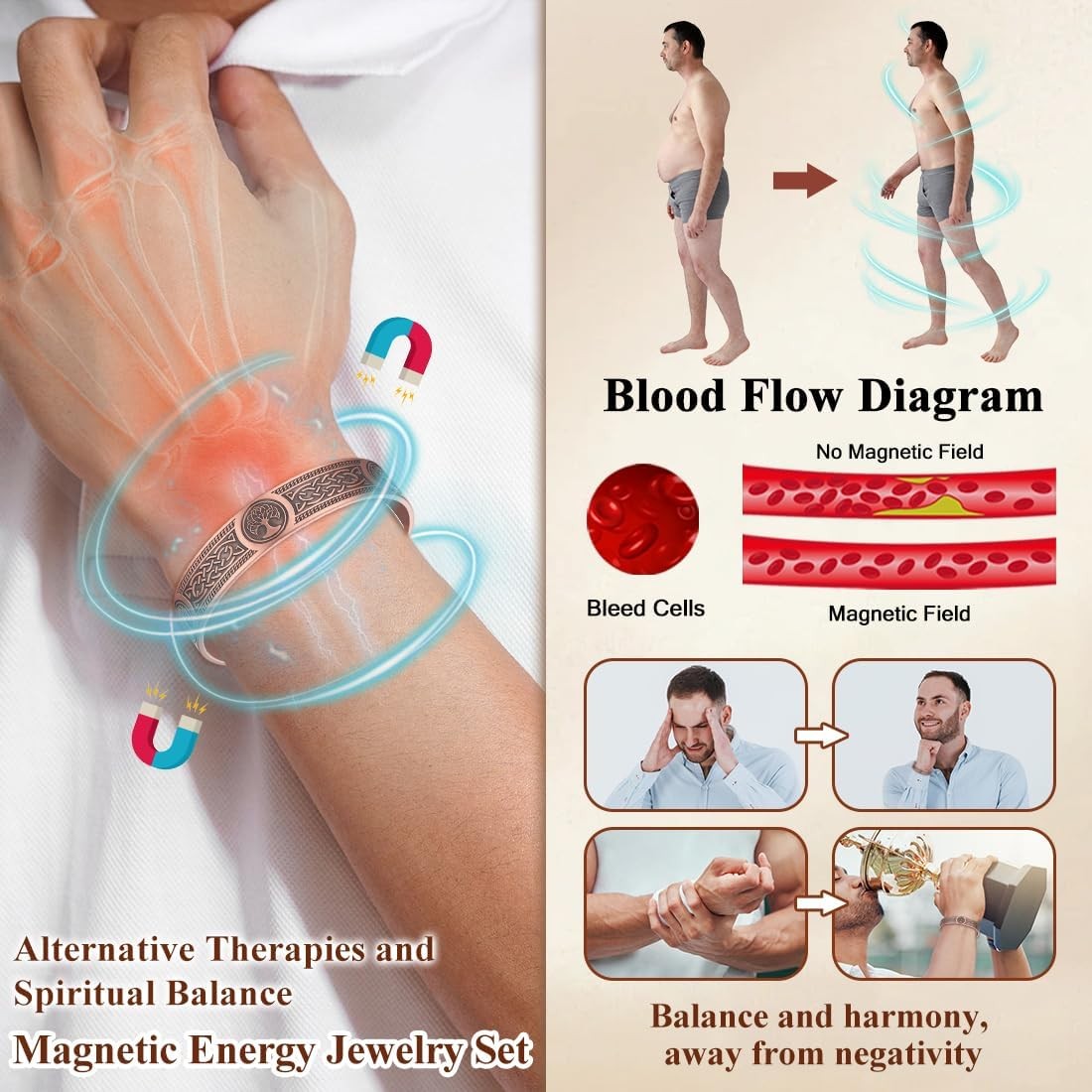 Men Women Bracelet Magnetic Therapy Arthritis Pain Relief Pure Solid Copper Bang