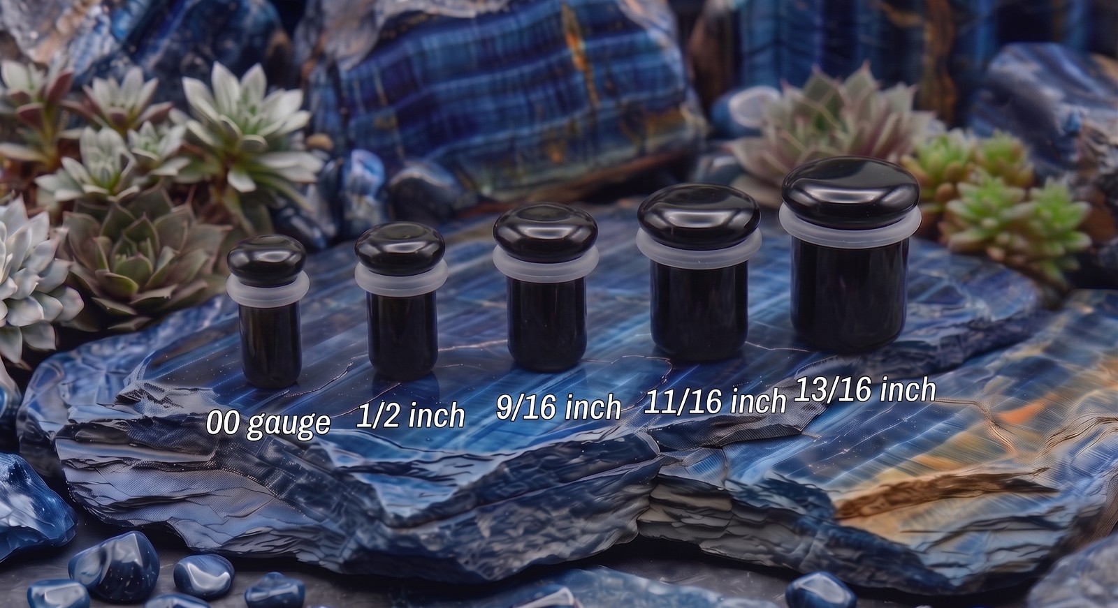 Pair of Single Flare Black Obsidian Stone Plugs gauges organic 8ga – 1 Inch E616