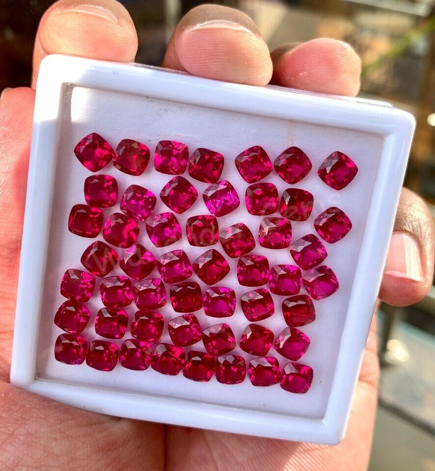 50 Pcs Natural Red Mogok Ruby Cushion 6.00 MM Certified Treated Loose Gemstone