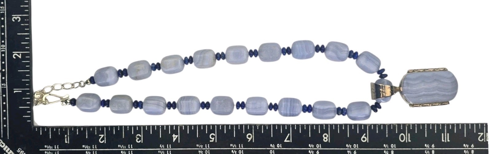 Mine Finds By Jay King DRT Blue Lace Agate Sterling Silver Bead Necklace Pendant