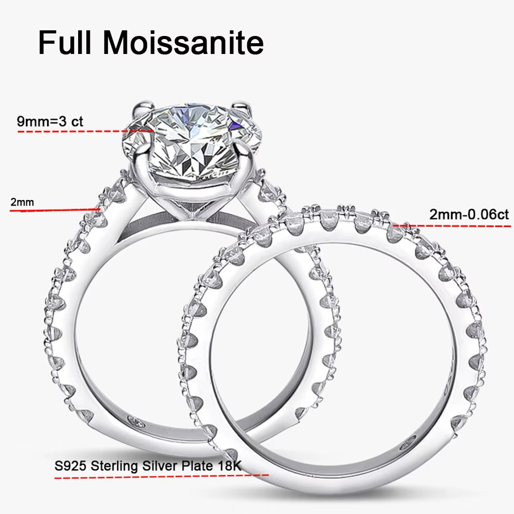 5Ct Dazzling Moissanite D/VVS1 Wedding Bridal Ring set 925 Silver Size 4-10 WG