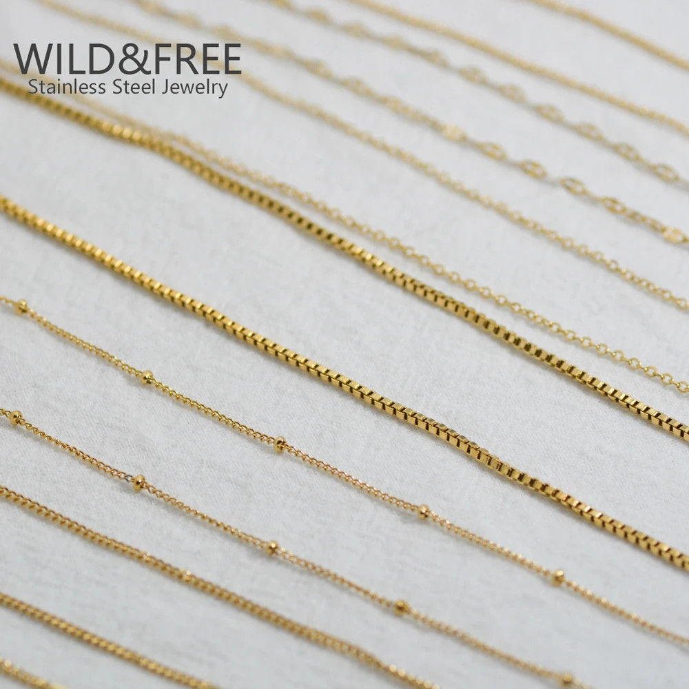 Classic Gold Stainless Steel Necklaces Simple DIY Basic Chains Jewelry