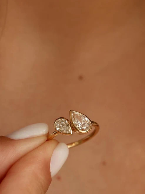 1.50Ct Pear Cut Bezel and Toi -Moi Lab Grown Diamond Engagement Ring Yellow Gold