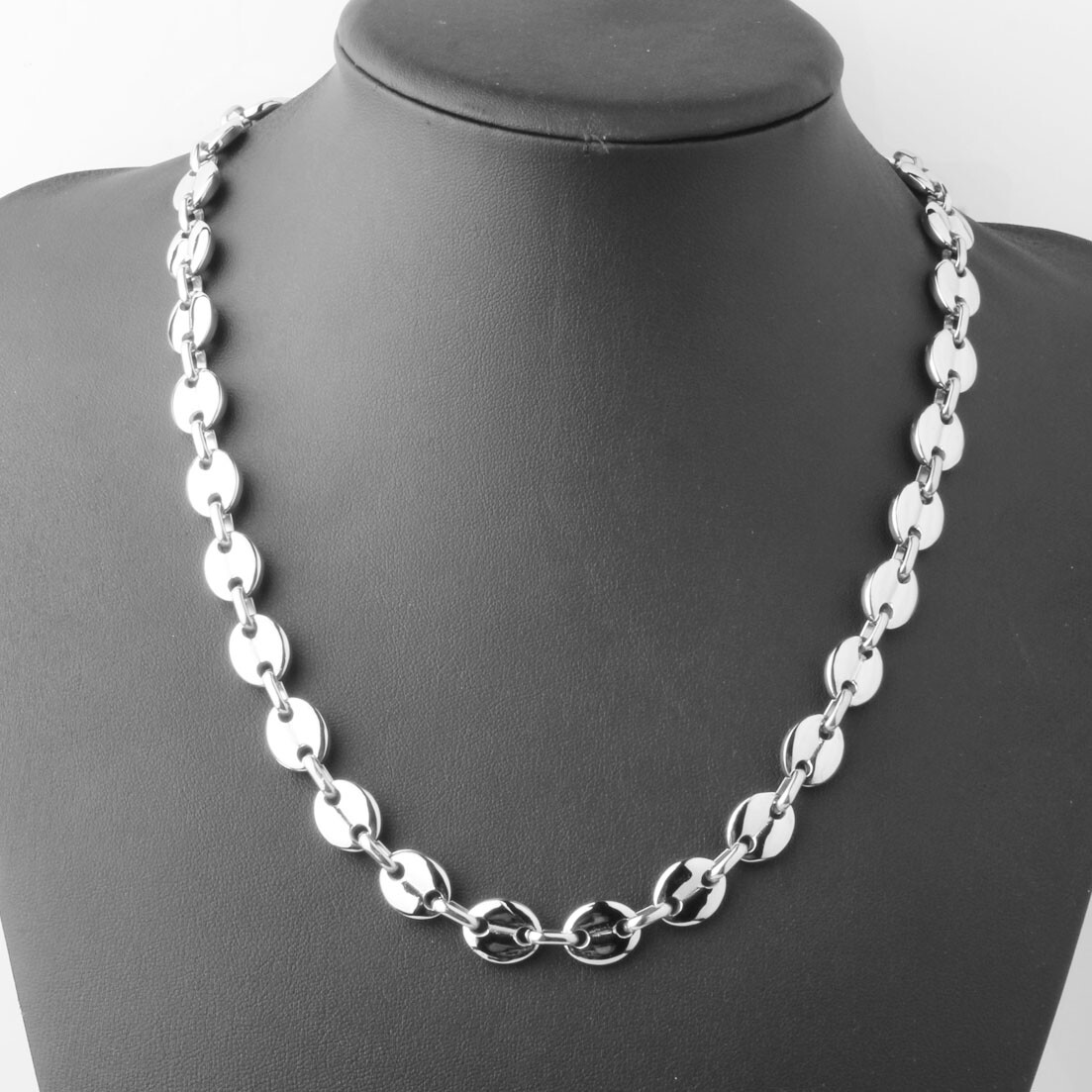 7/9/11mm Top Quality Men Women Stainless Steel Coffee Bean Beads Chain Necklace