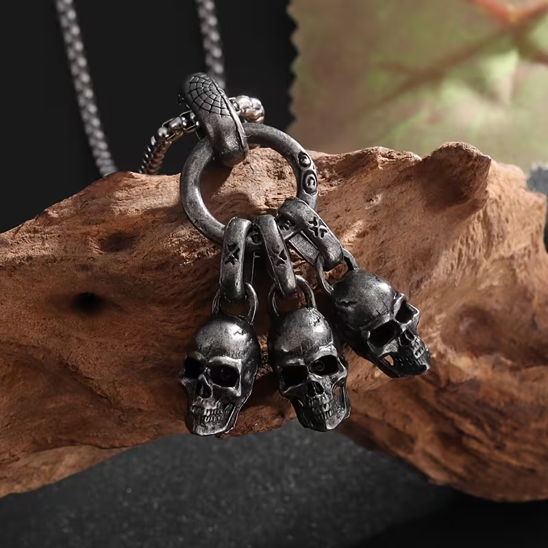 Three Skulls Necklace Necklace Gothic Pendant Skeleton