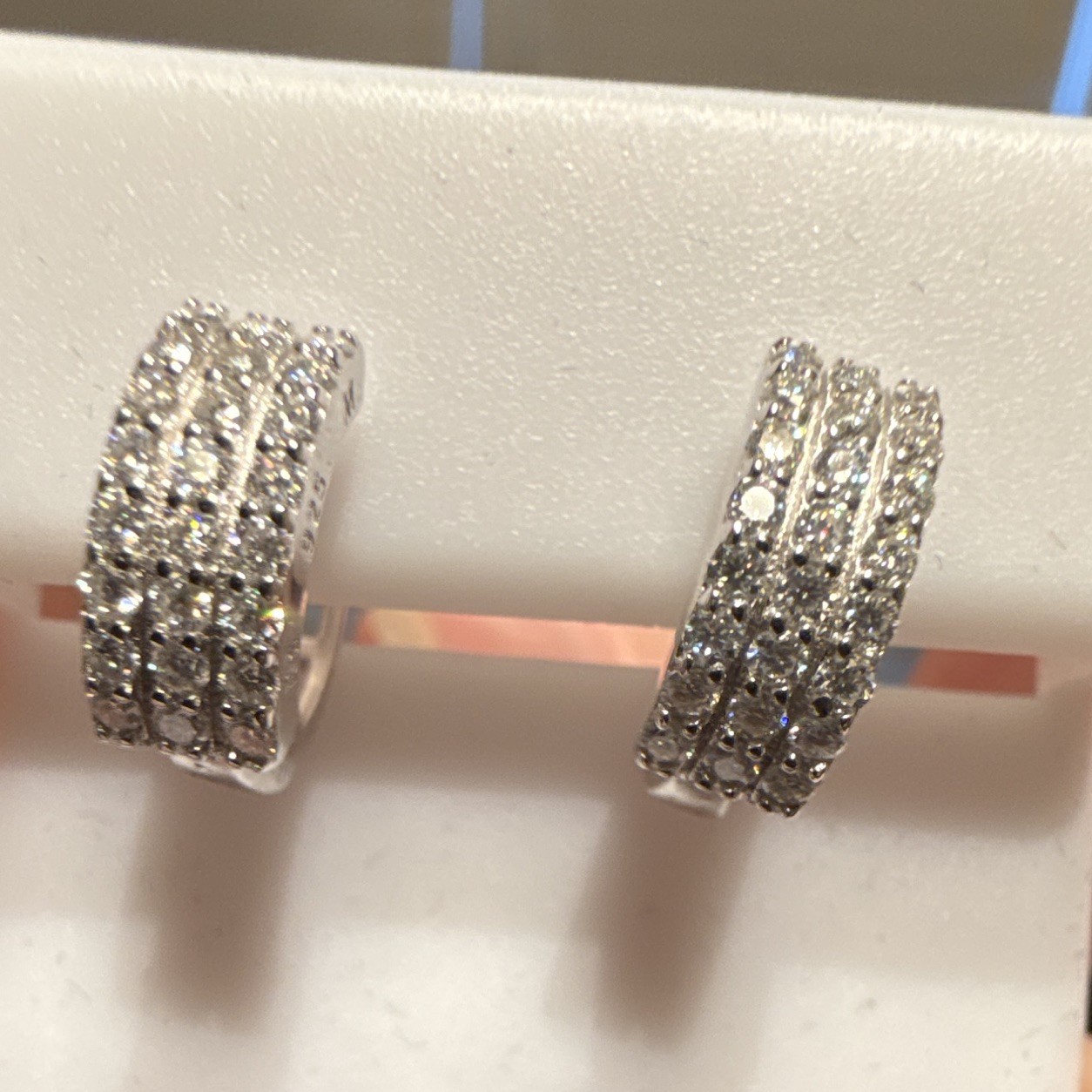 Tarnish Free Silver Pavé White Moissanite Diamond Hinged Huggie Hoop Earrings