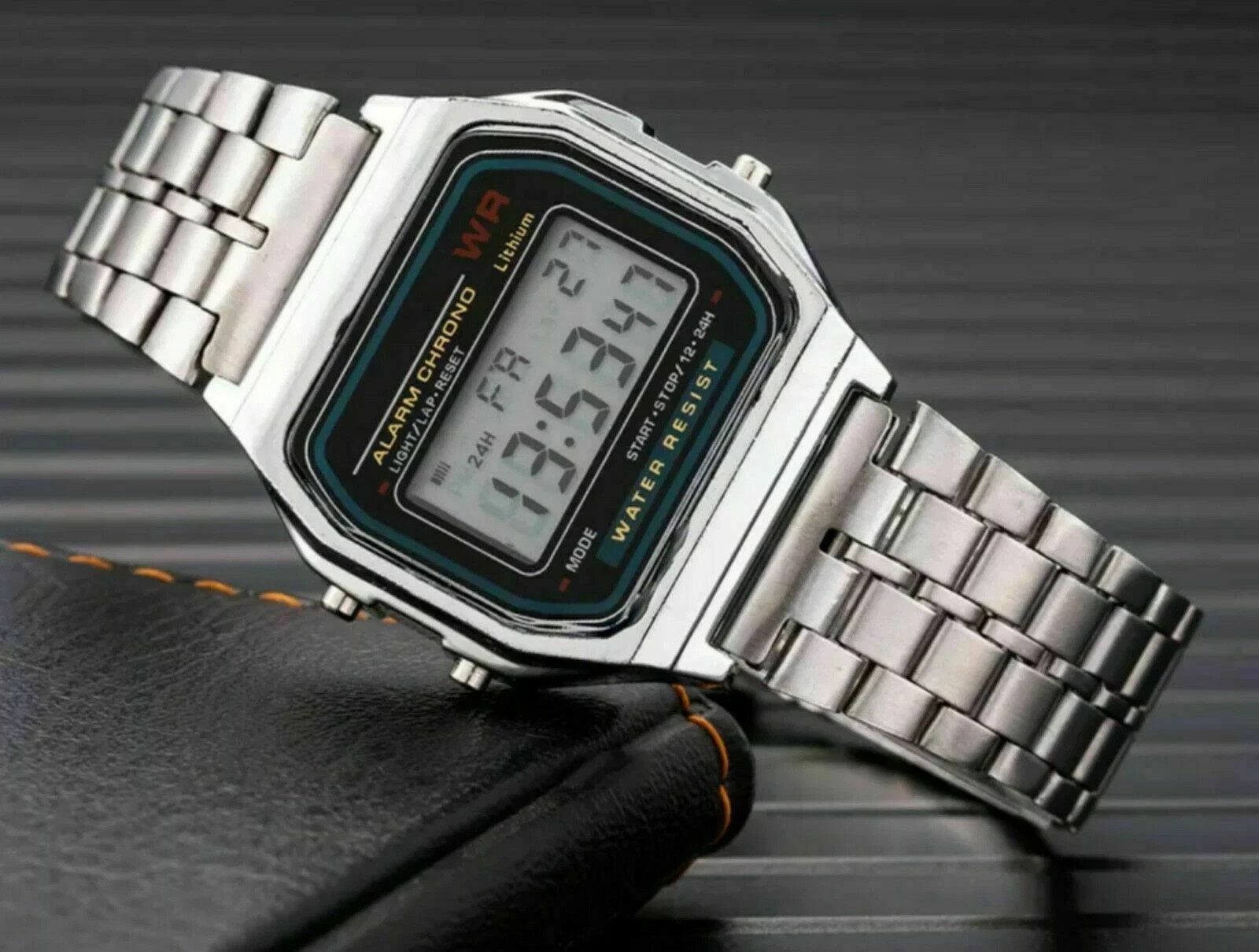 CLASSIC DIGITAL RETRO WATCH F-91W STYLE SPORT ALARM GOLD SILVER BLACK GIFT