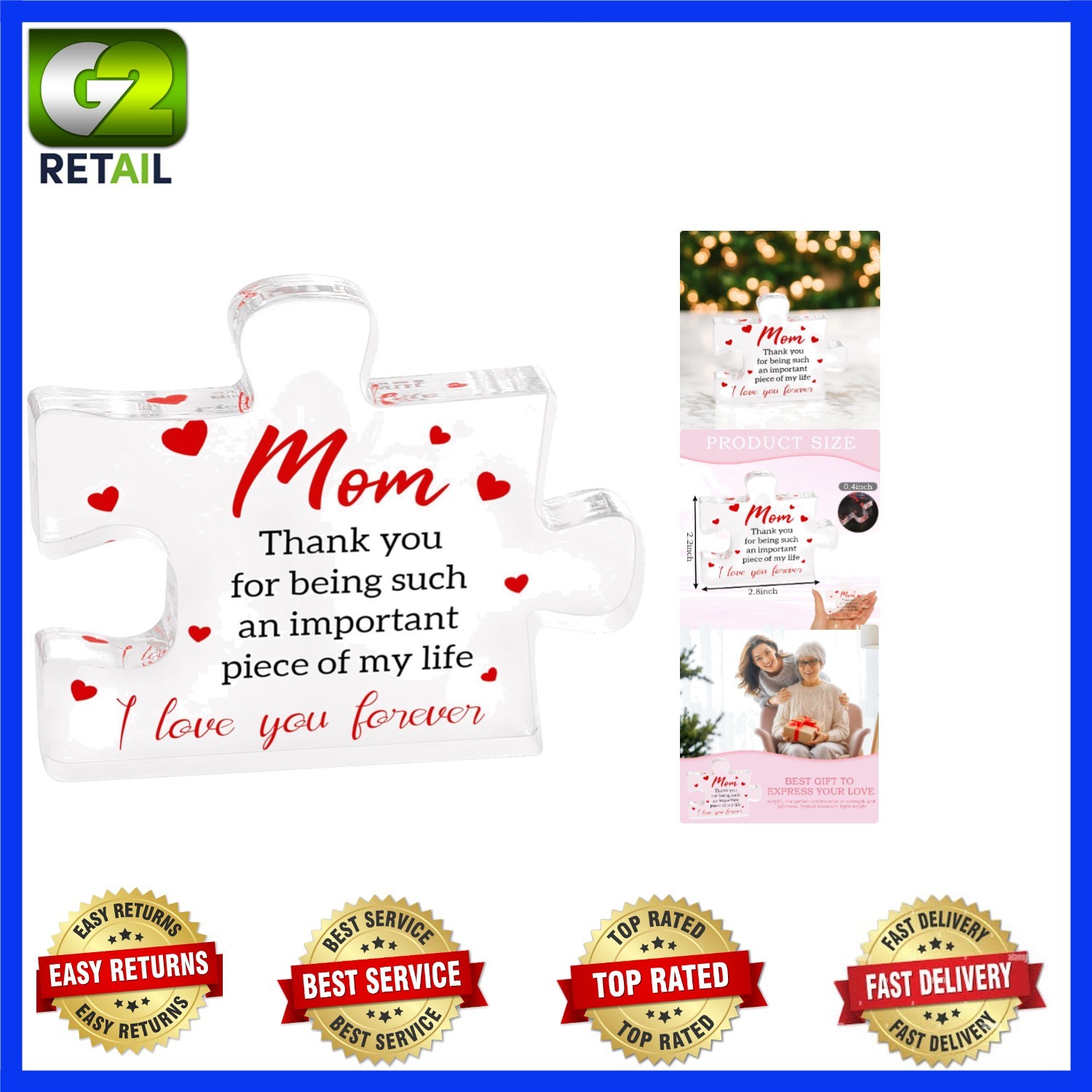 3D Acrylic Block Puzzle with Heartfelt Message – Gift for Mom, 2.2 x 2.8 in