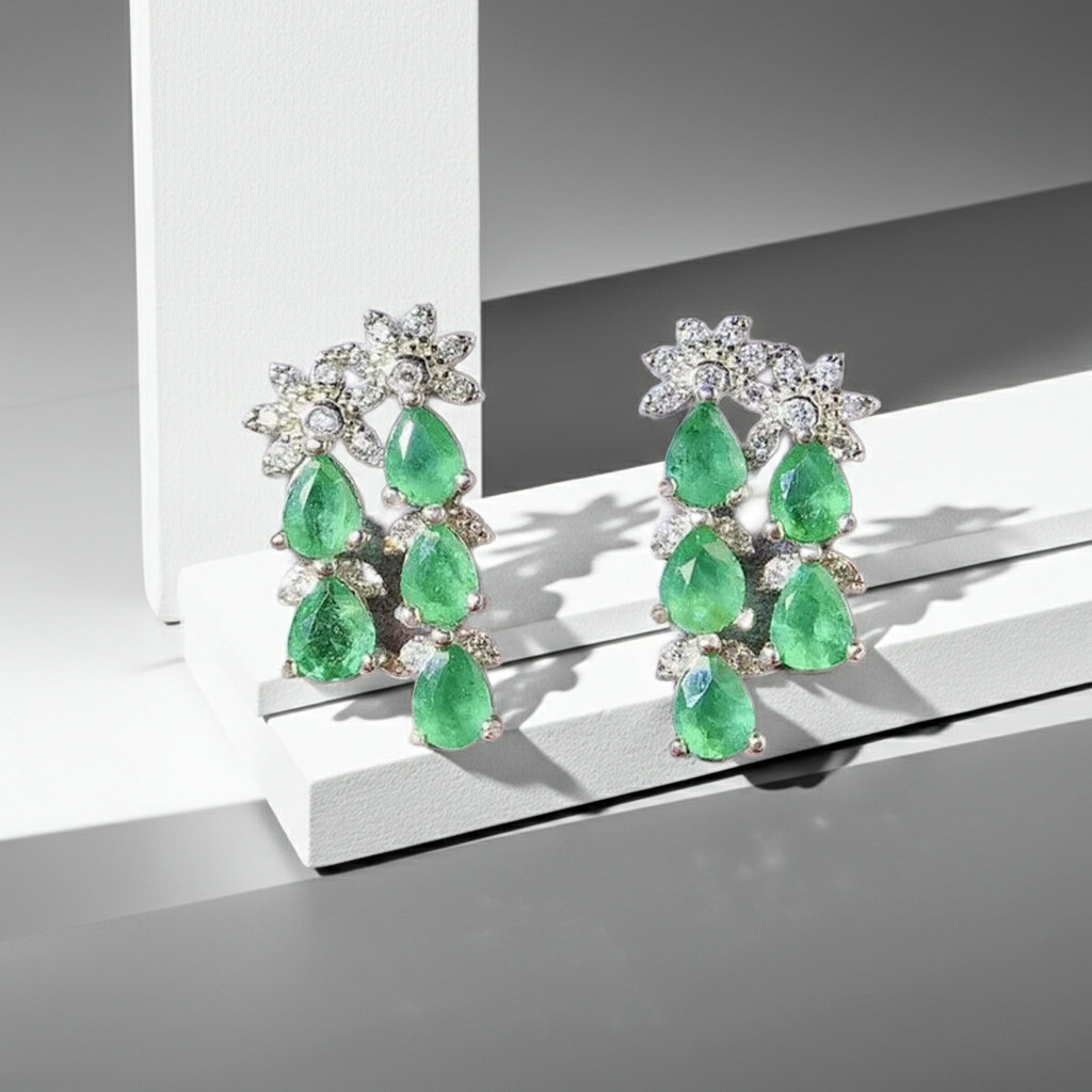 Colombian Emerald Gemstone Earrings Pear Cut 3x4mm, Emerald Jewelry for Women