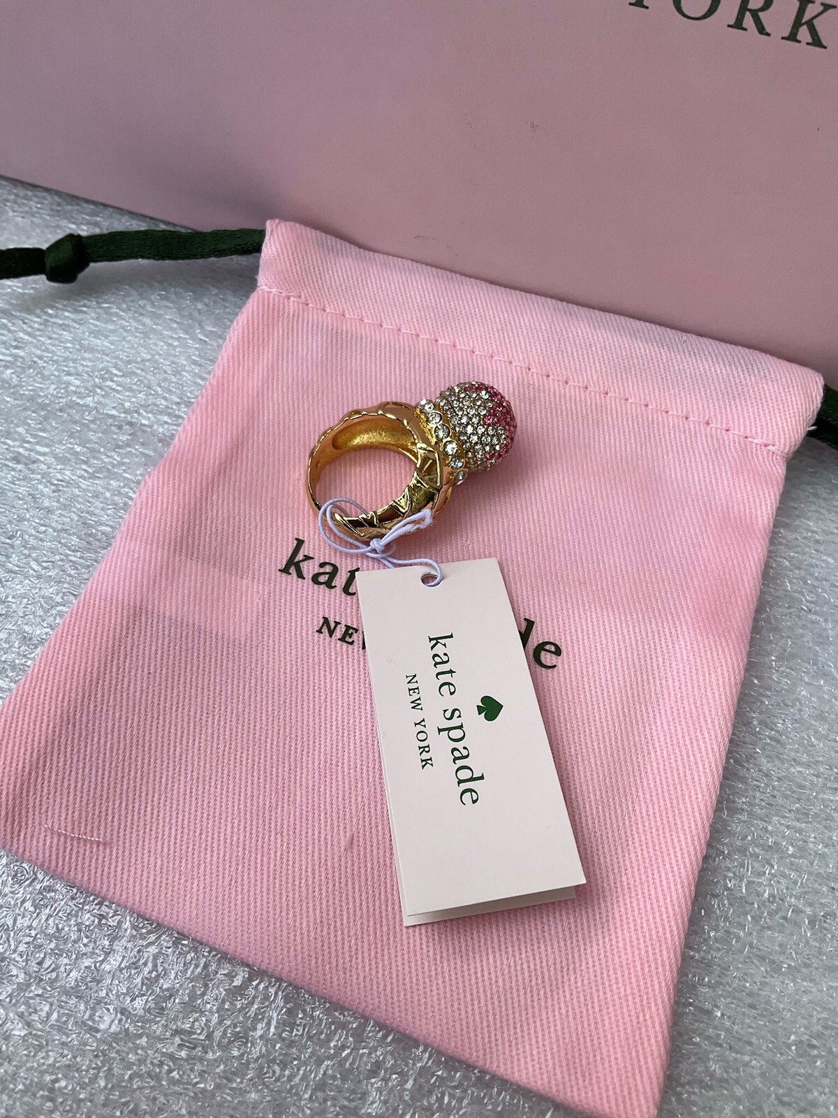 NWT KATE SPADE NEW YORK ICE CREAM SUNDAE 12-K Gold Plated Metal Glass Stone Ring
