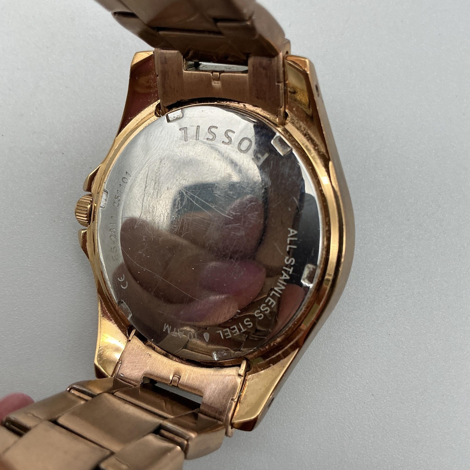 Fossil Riley ES2811 Womens Watch 38mm Rose Gold Tone Crystals New Battery 6.75″