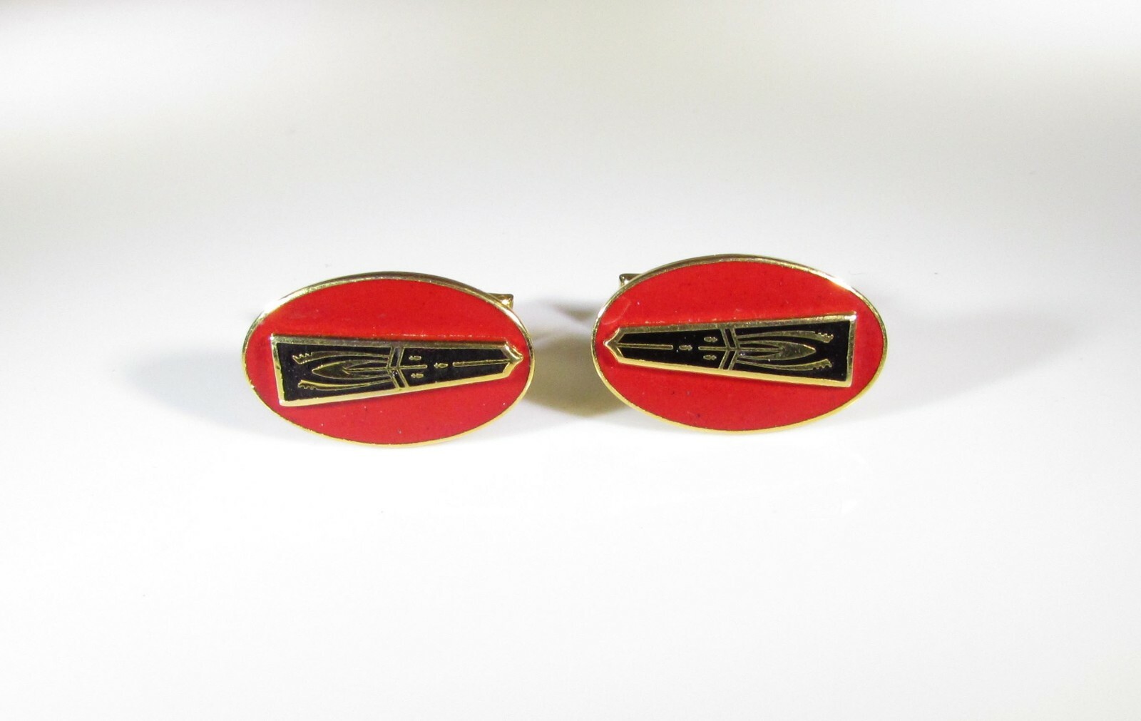 Vintage Kinney Co signed Oldsmobile Rocket Red Enamel Cufflinks Gold Tone MCM