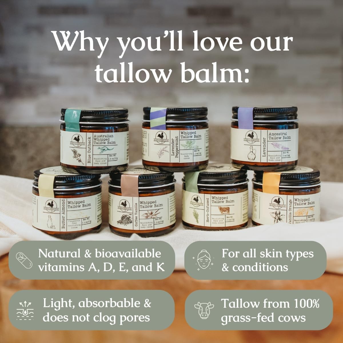 Hearth & Homestead Organic Whipped Tallow Balm – Unscented 1.3oz – Eczema/Rosace