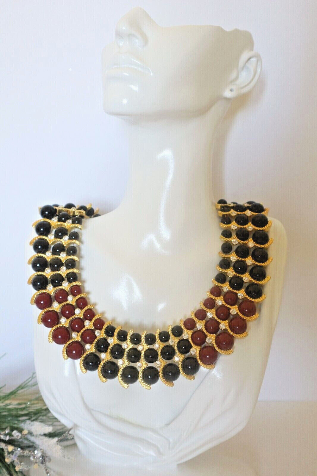 IMAN Rhinestone Collar Necklace Egyptian Style Beaded Gold Plated NEW