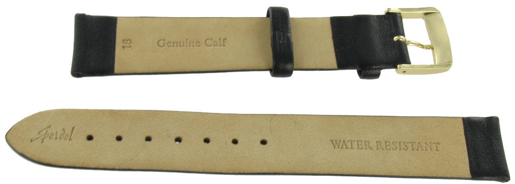 18mm Speidel Black Flat Unstitched Genuine Leather Mens Watch Band Regular