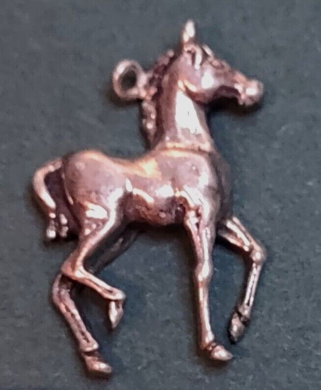 Sterling Silver Prancing Foal Charm Signed 925 Filly Colt Baby Horse Blue*Bunny