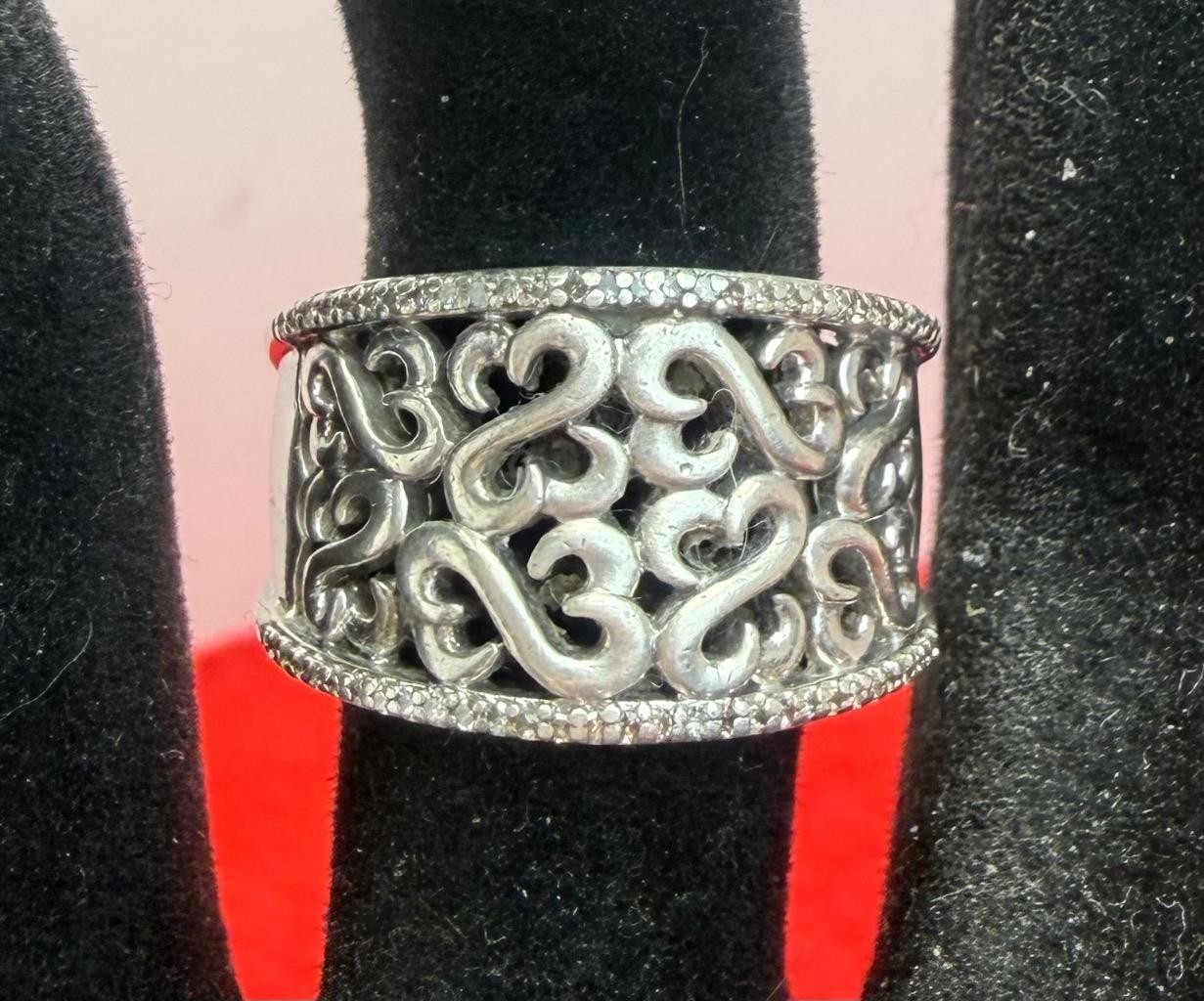 Jane Seymour Sterling 925 Silver Open Hearts Diamond Ring Sz 6.75