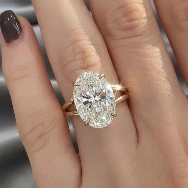4CTW Oval Moissanite Hidden Halo Engagement Ring 925 Silver 14K Vermeil