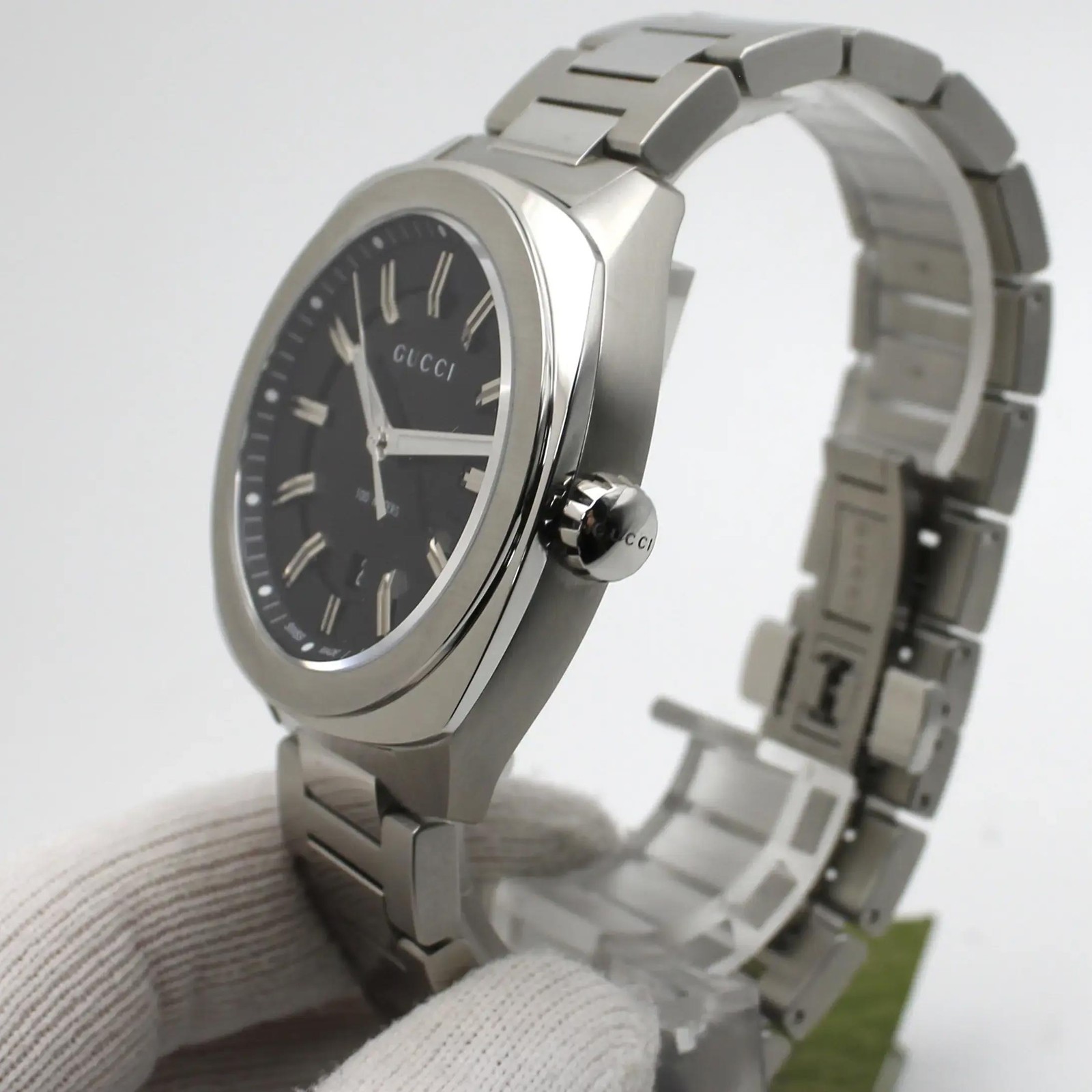 Gucci GG2570 41MM Steel Date Black Dial Quartz Mens Watch YA142301