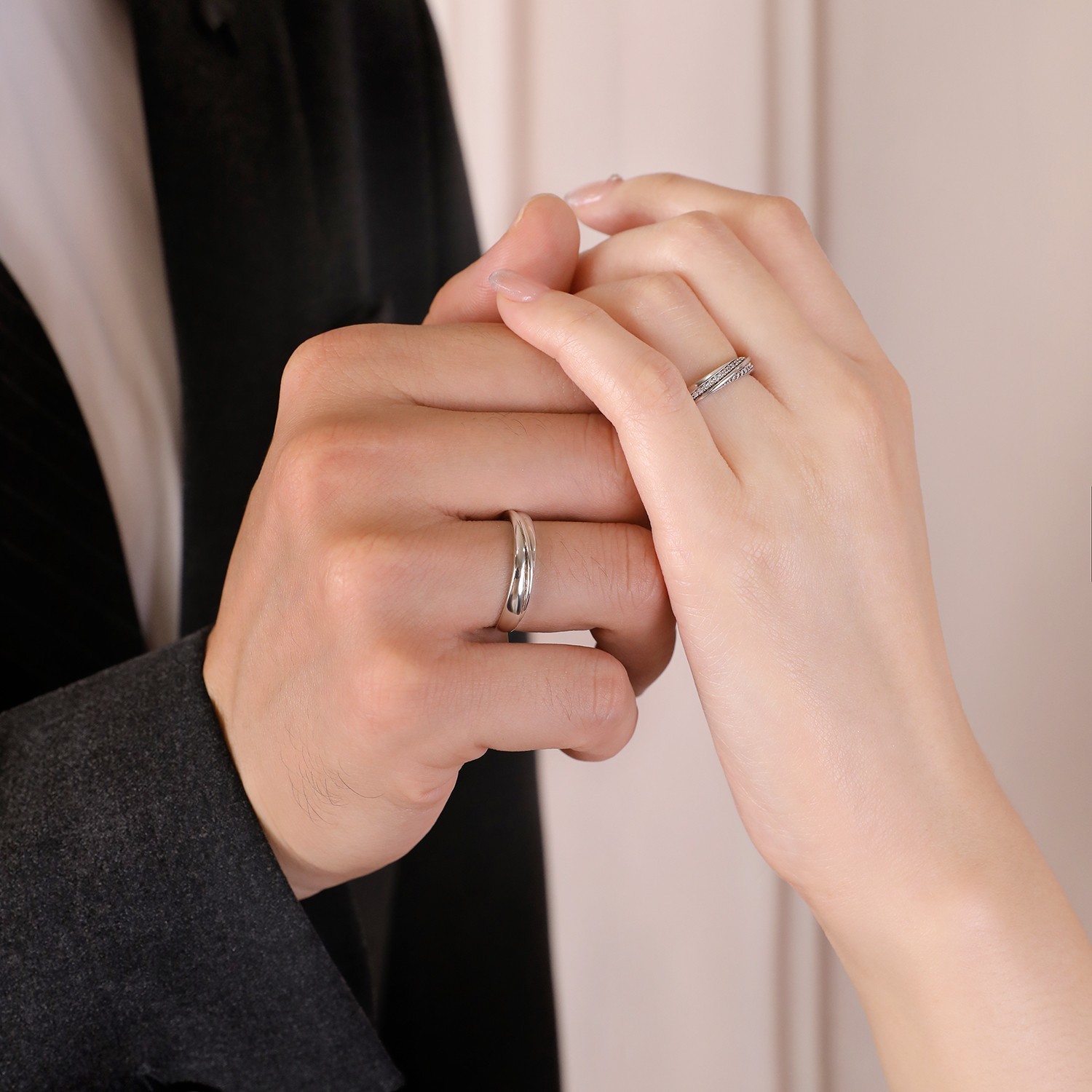 Meissa 2Pcs Couple Rings 925 Sterling Silver Wedding Bands Adjustable Promise