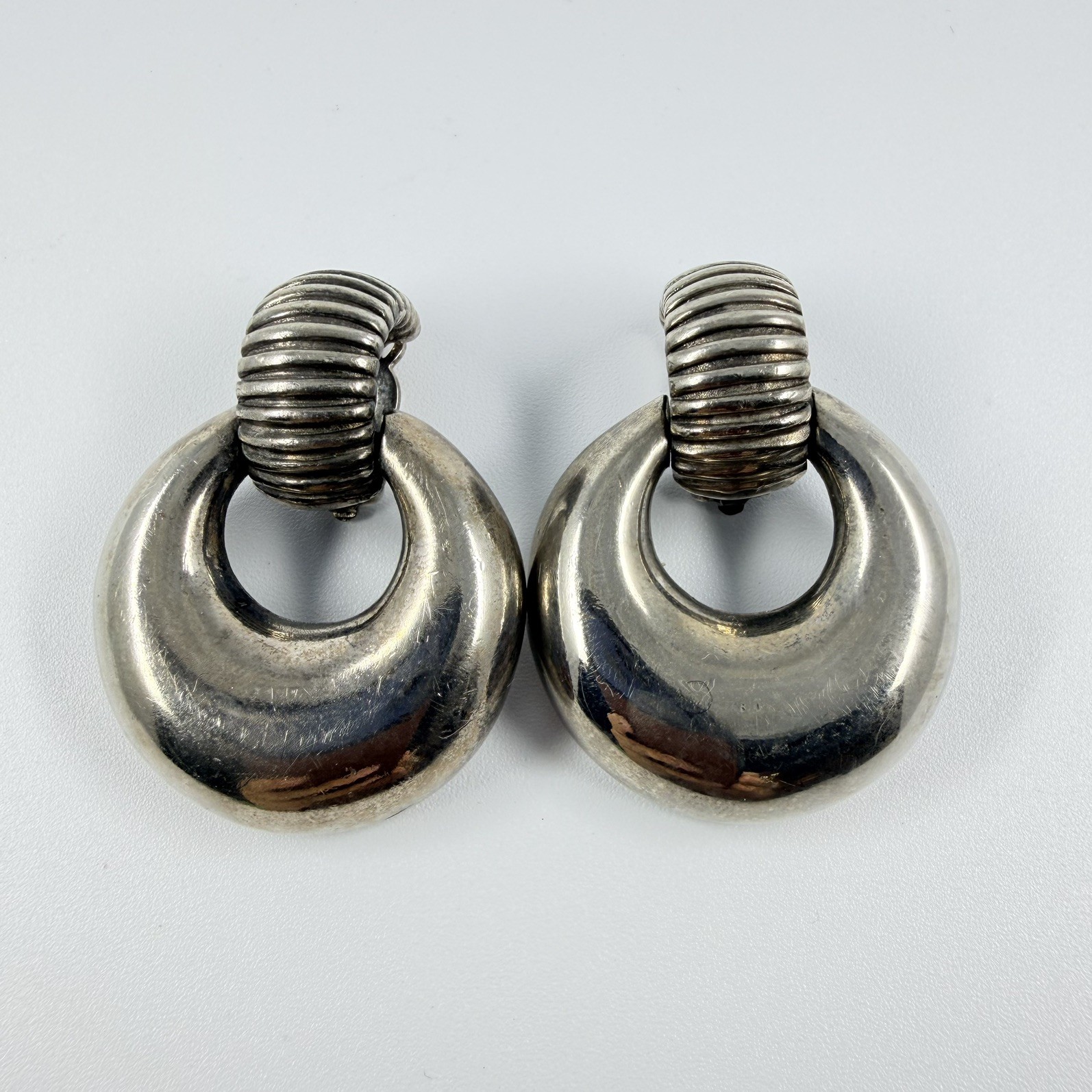 GIVENCHY PARIS NEW YORK Silver-tone Door Knockers RUNWAY Clip On Earrings RARE