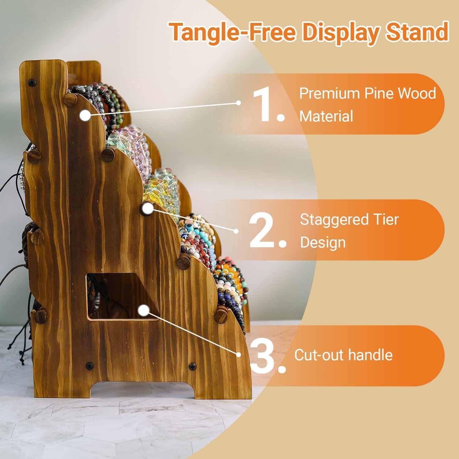 Wooden Bracelet Holder 8 Tier Jewelry Bracelet Display Stand, Portable vintage