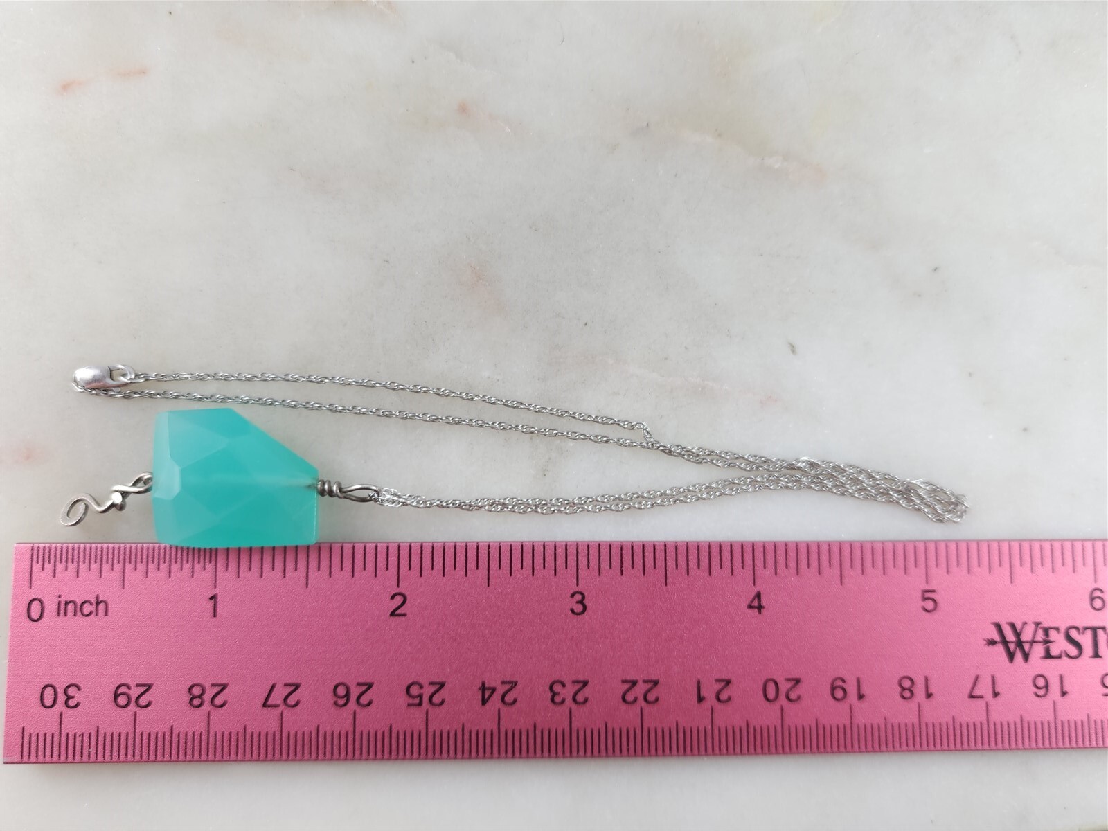 Vintage Sterling Silver Faceted Blue Green Gemstone Necklace 18″ – 8.8 Grams