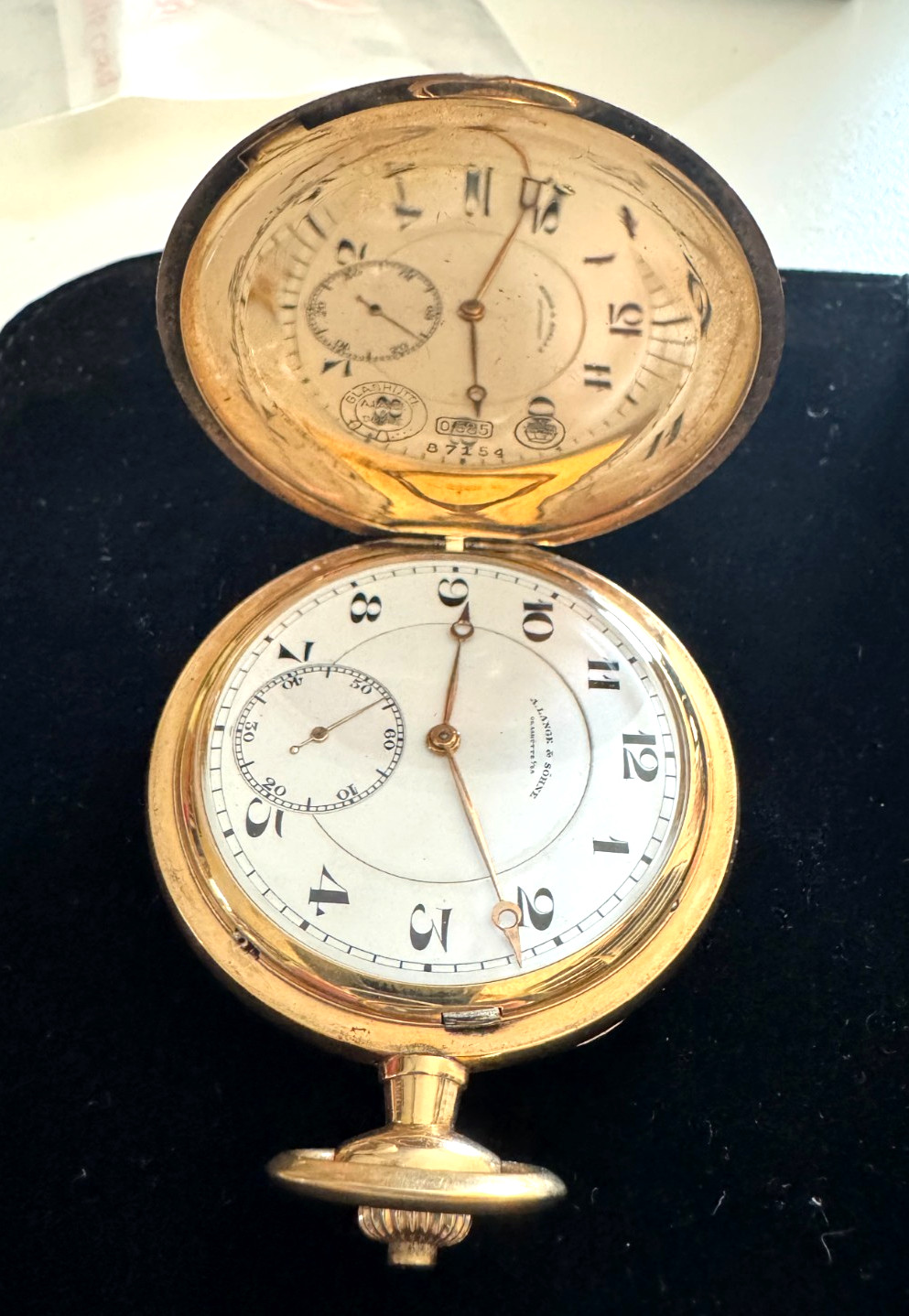 A. Lange & Söhne 14k Gold Hunter’s Pocket Watch Savonette + 14k Fob, Circa 1925