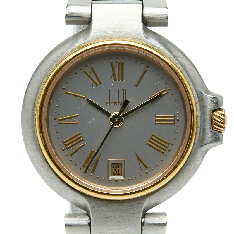 Dunhill Quartz Watch Silver Dial Stainless Steel Plated Ladies Used