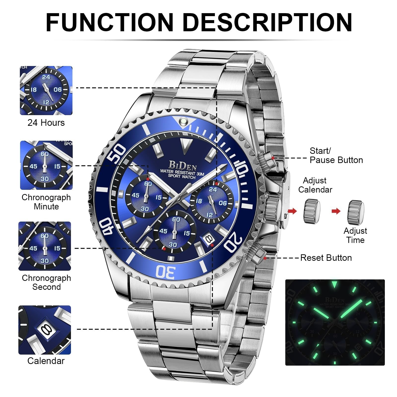 BIDEN Men’s Analogue Quartz Watch with Stainless Steel Strap, Gold Dial