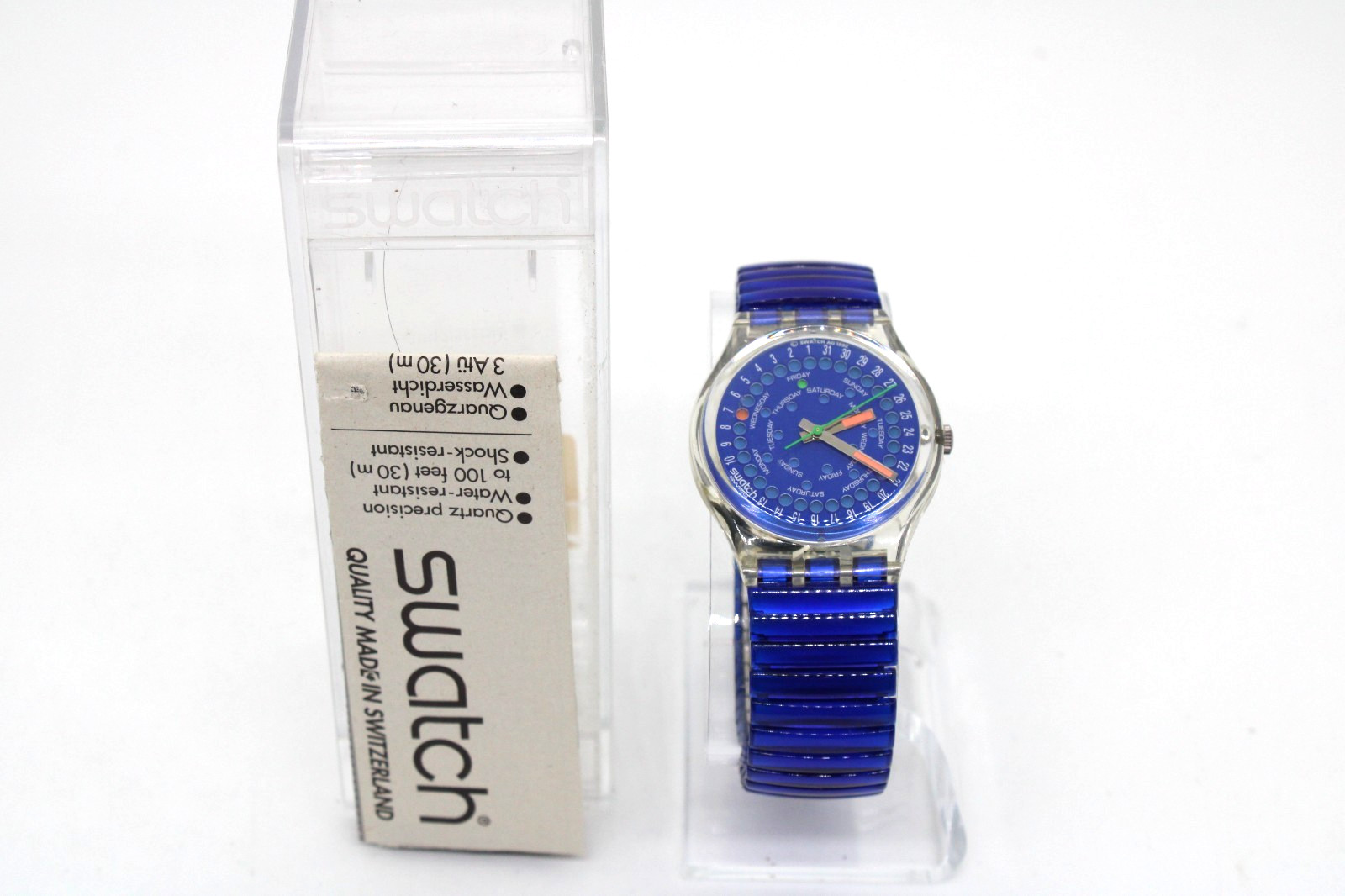 Vintage AG 1992 Blue Swatch Gent Flex Drop Dot Dial GK708 New Battery Watch Runs